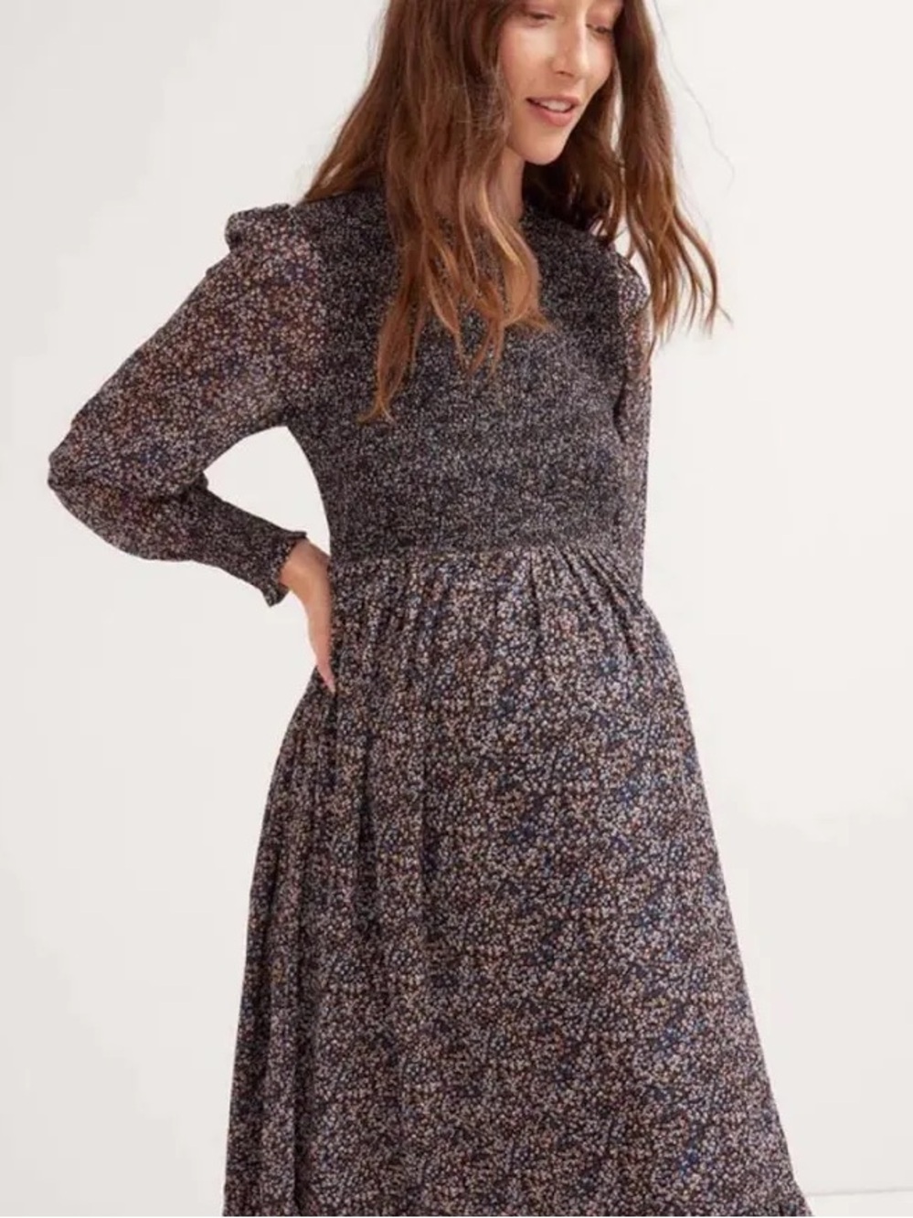 HATCH Lana Floral Smocked Long Sleeve Maternity Dress
